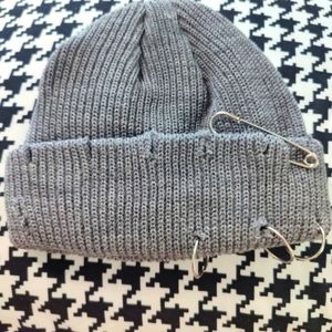 Dolls Kill grey pierced beanie
